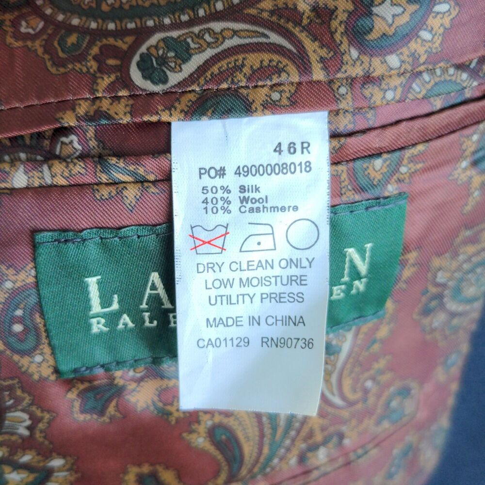 Lauren Ralph Lauren Silk Wool Cashmere Black/Blue Blazer Jacket Suit Paisley - Picture 5 of 11